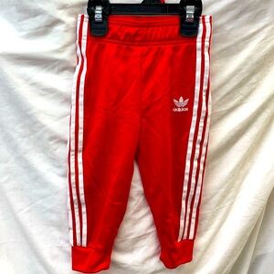 Adidas Red and White Sweatpants with Signature Stripes sz 24mos